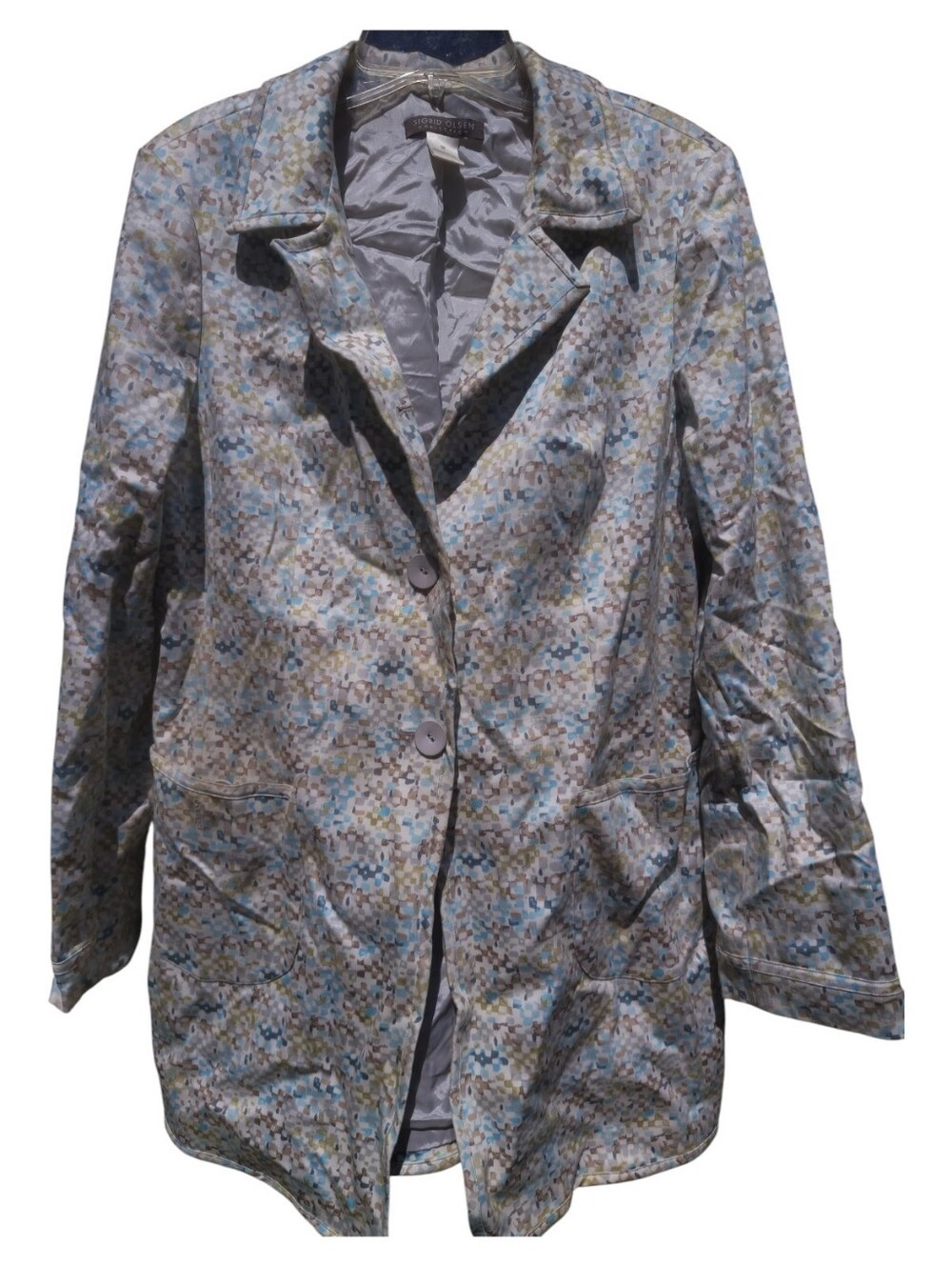 Lightweight Printed Women's Blazer Jacket - Blue Multi Sigrid Olson Size 10